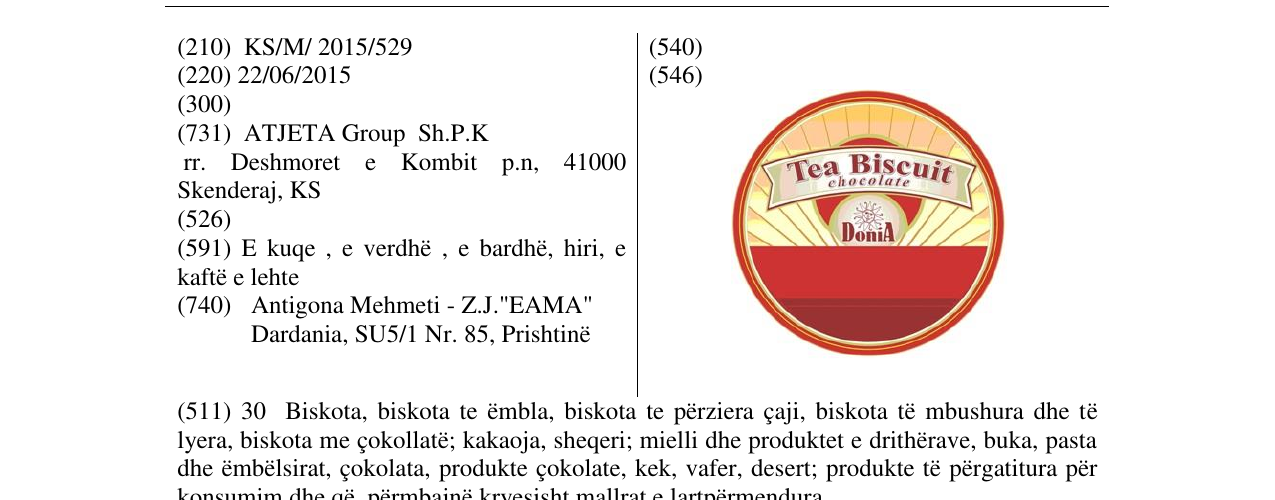 Zëri i markës Tea Biscuit në buletin