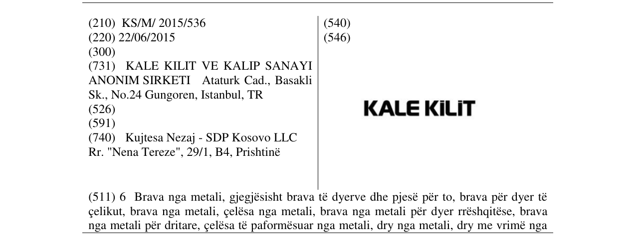 Zëri i markës KALE KILIT në buletin