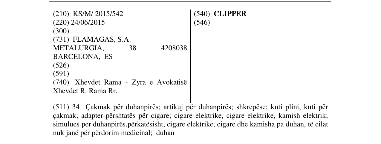 Zëri i markës CLIPPER në buletin