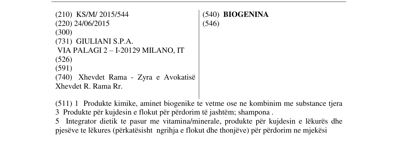 Zëri i markës BIOGENINA në buletin