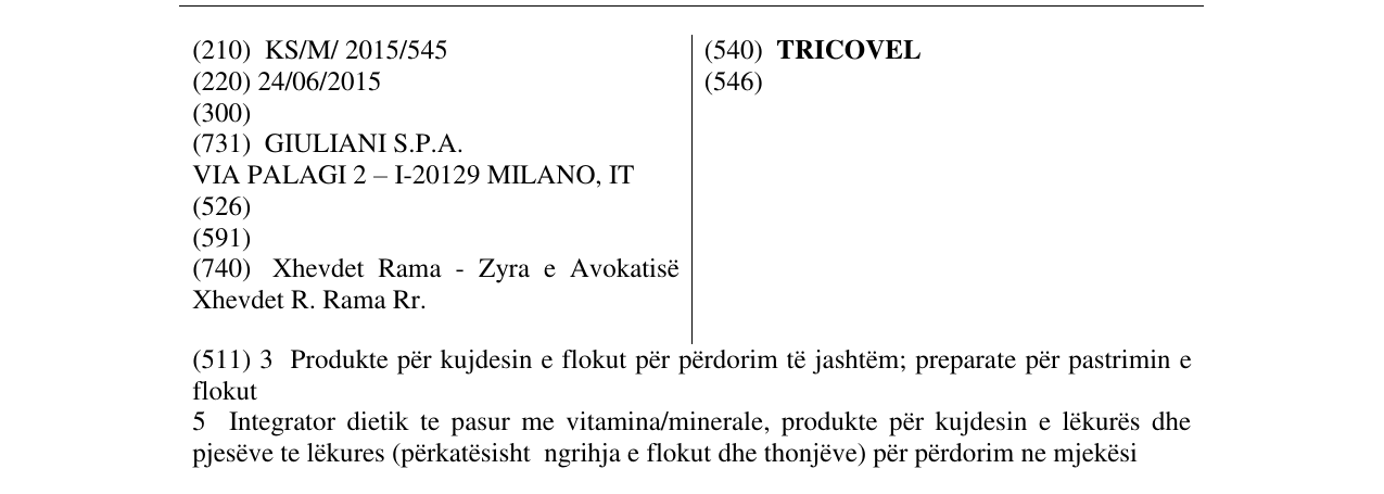 Zëri i markës TRICOVEL në buletin