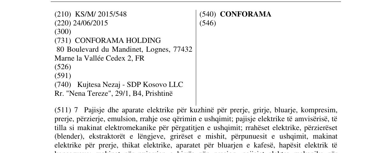 Zëri i markës CONFORAMA në buletin