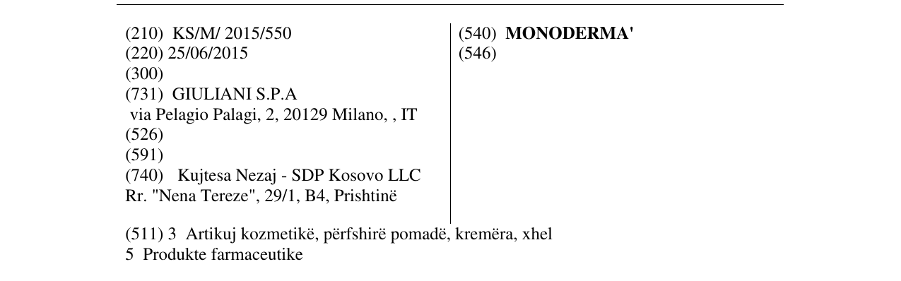 Zëri i markës MONODERMA' në buletin