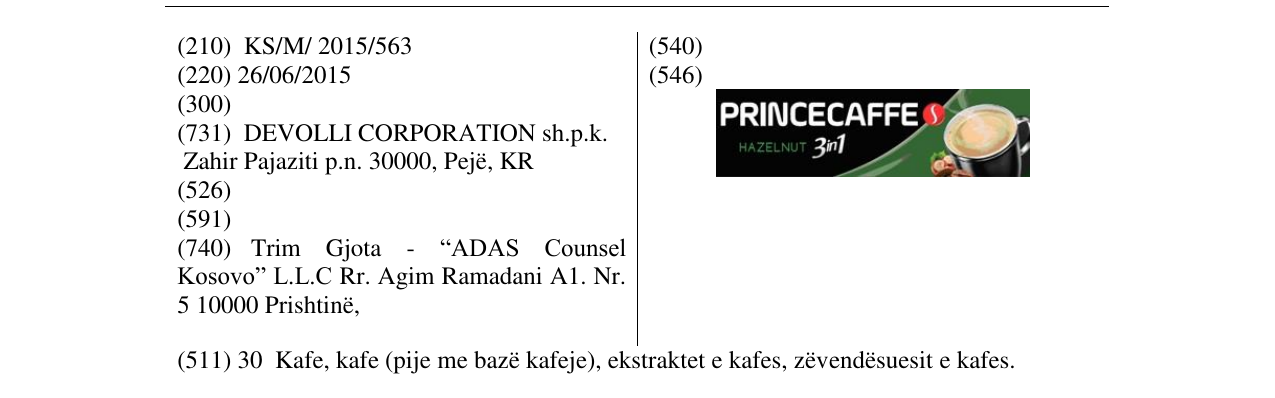 Zëri i markës PRINCECAFFE 3in1 në buletin