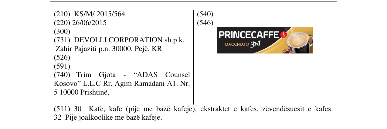 Zëri i markës PRINCECAFFE MACCHIATO 3in1 në buletin