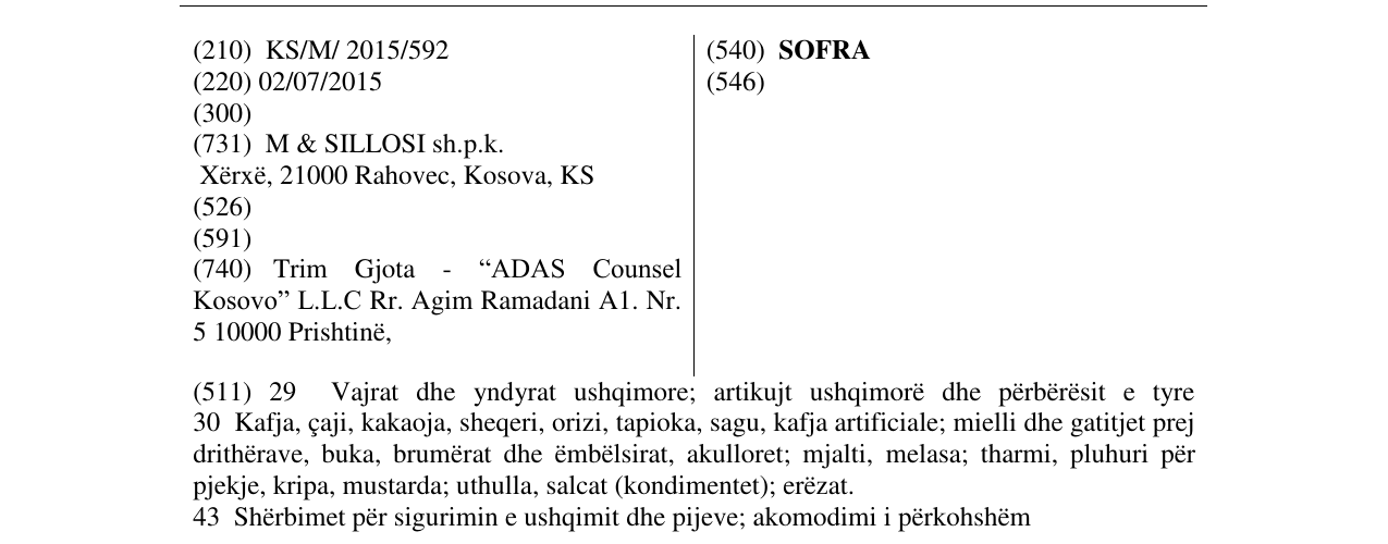 Zëri i markës SOFRA në buletin