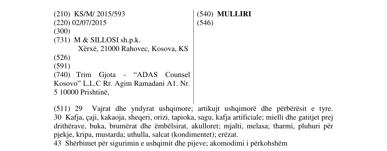 Zëri i markës MULLIRI në buletin