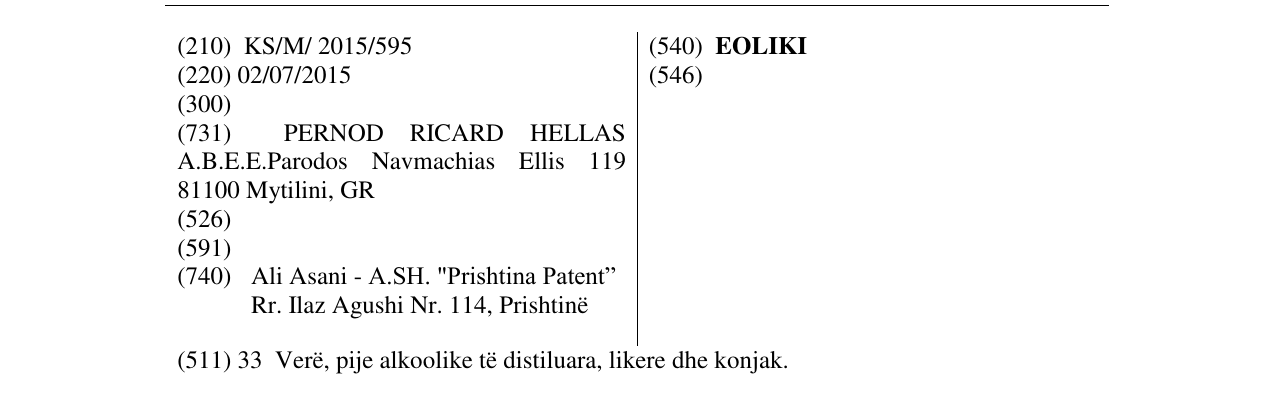 Zëri i markës EOLIKI në buletin
