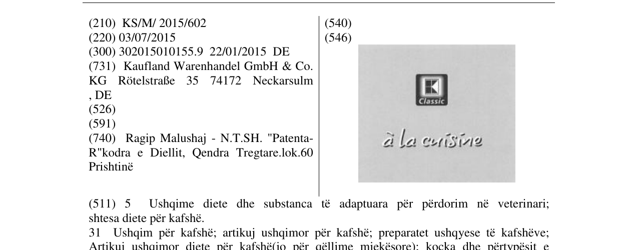Zëri i markës Classic a la cuisine në buletin