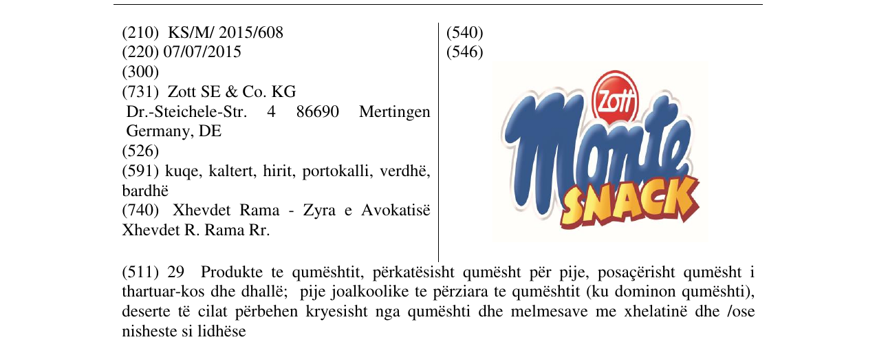 Zëri i markës monte SNACK në buletin