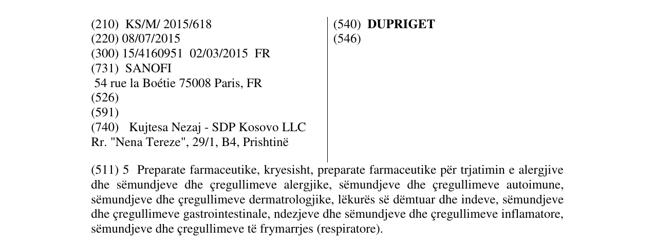 Zëri i markës DUPRIGET në buletin