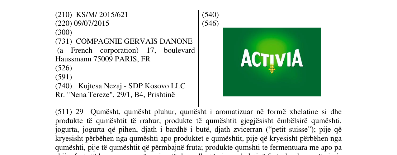 Zëri i markës ACTIVIA në buletin