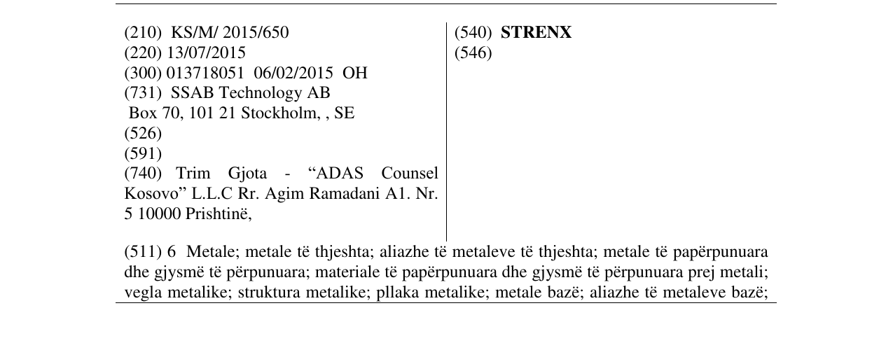 Zëri i markës STRENX në buletin