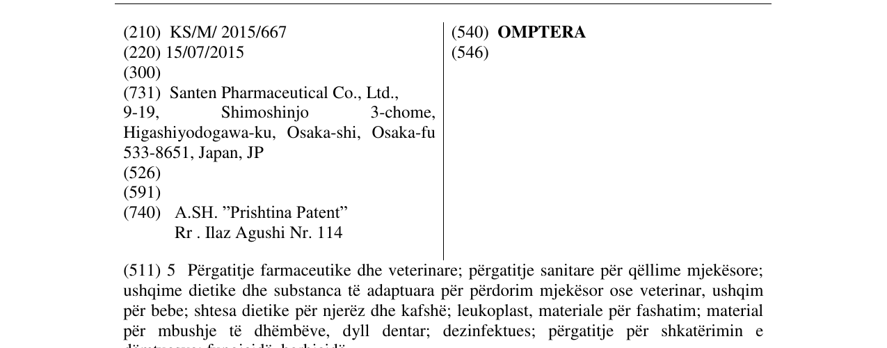 Zëri i markës OMPTERA në buletin