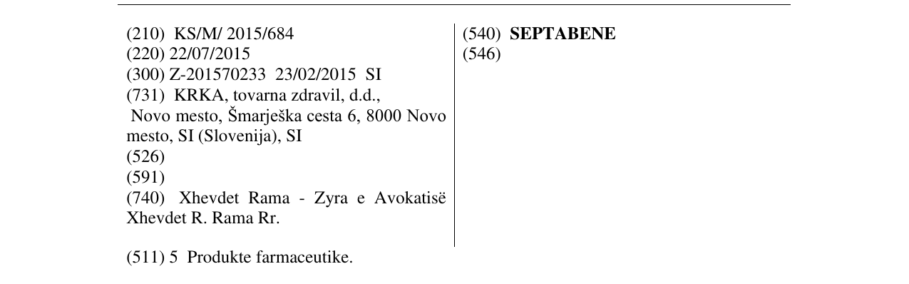 Zëri i markës SEPTABENE në buletin