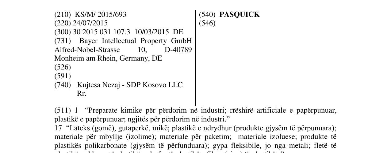 Zëri i markës PASQUICK në buletin
