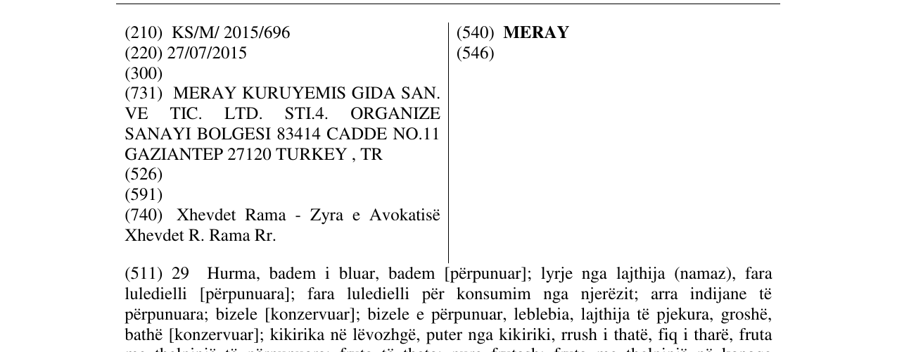 Zëri i markës MERAY në buletin