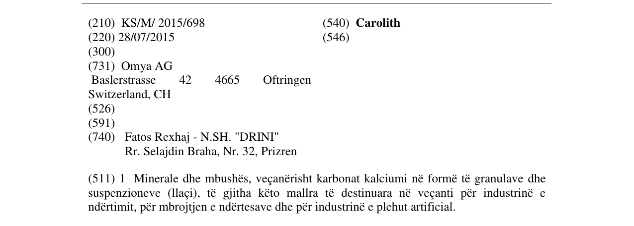 Zëri i markës Carolith në buletin