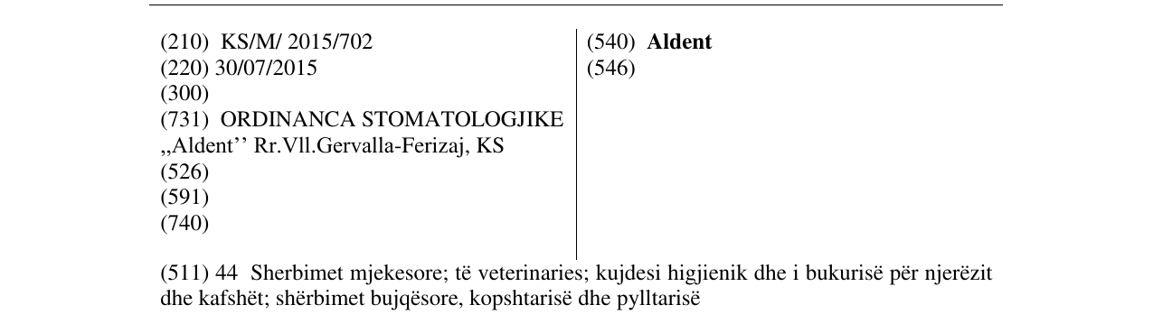 Zëri i markës Aldent në buletin