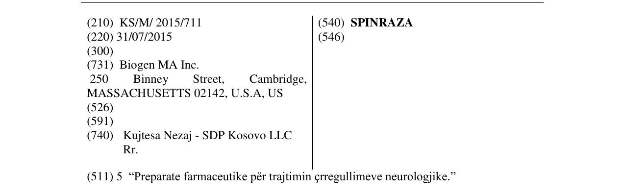 Zëri i markës SPINRAZA në buletin
