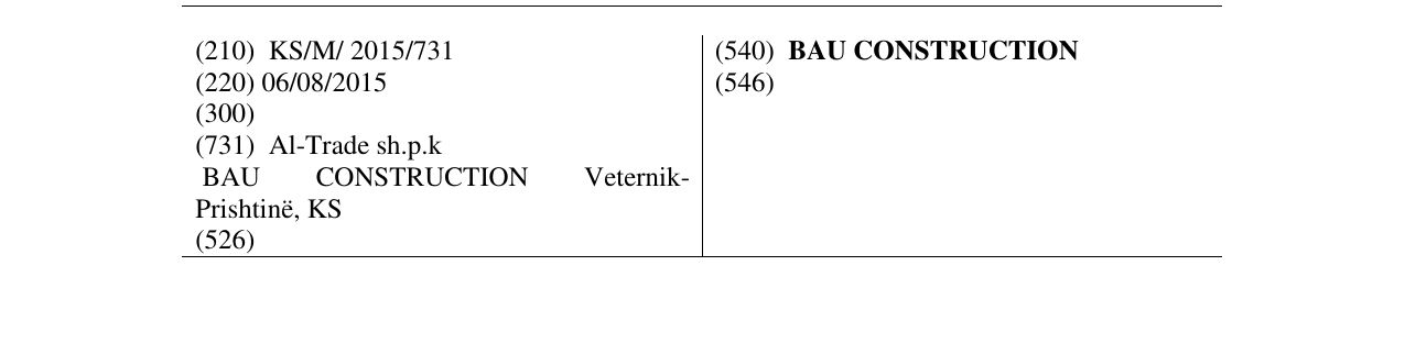 Zëri i markës BAU CONSTRUCTION në buletin