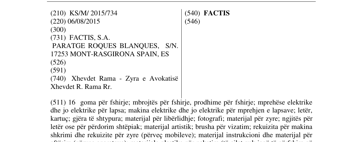 Zëri i markës FACTIS në buletin
