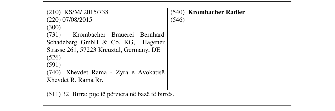Zëri i markës Krombacher Radler në buletin