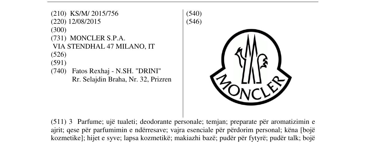 Zëri i markës MONCLER në buletin