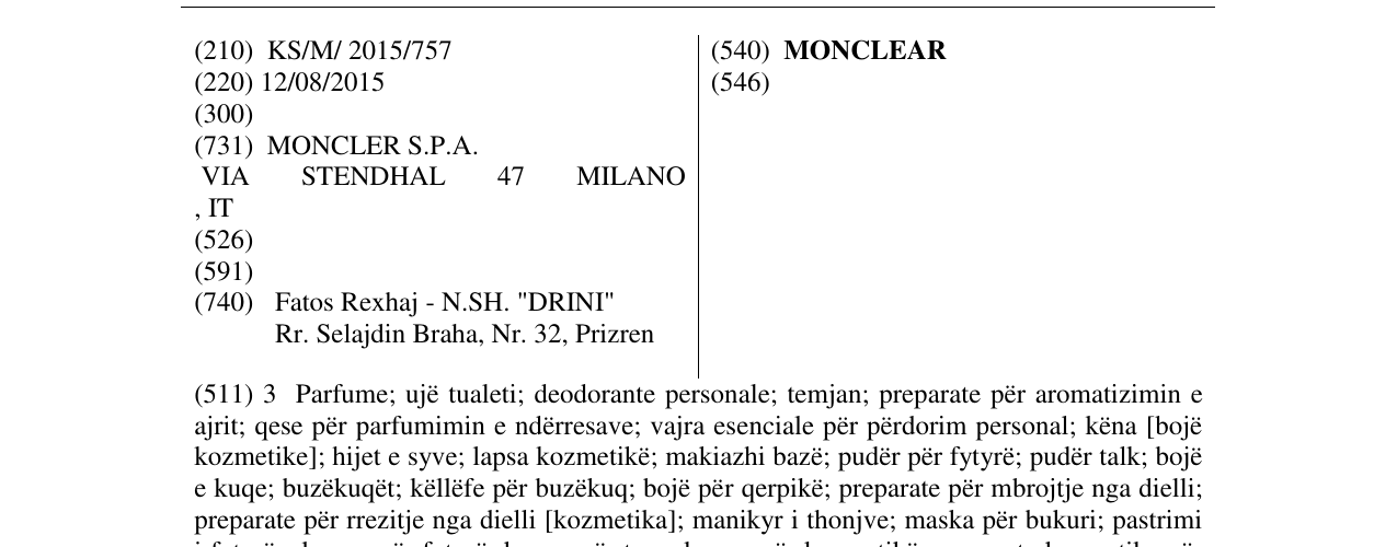 Zëri i markës MONCLEAR në buletin