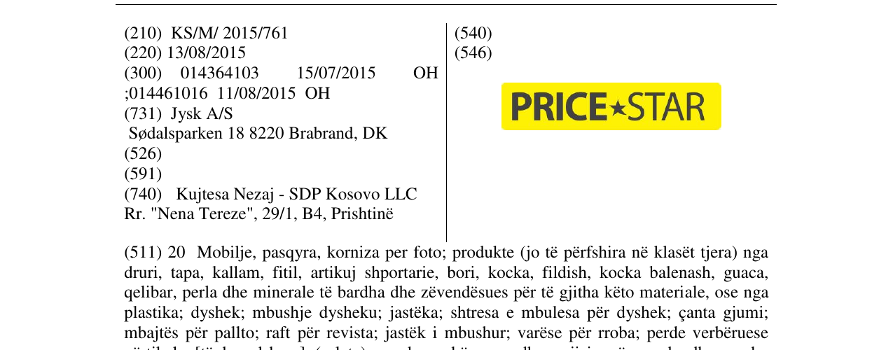 Zëri i markës PRICE STAR në buletin