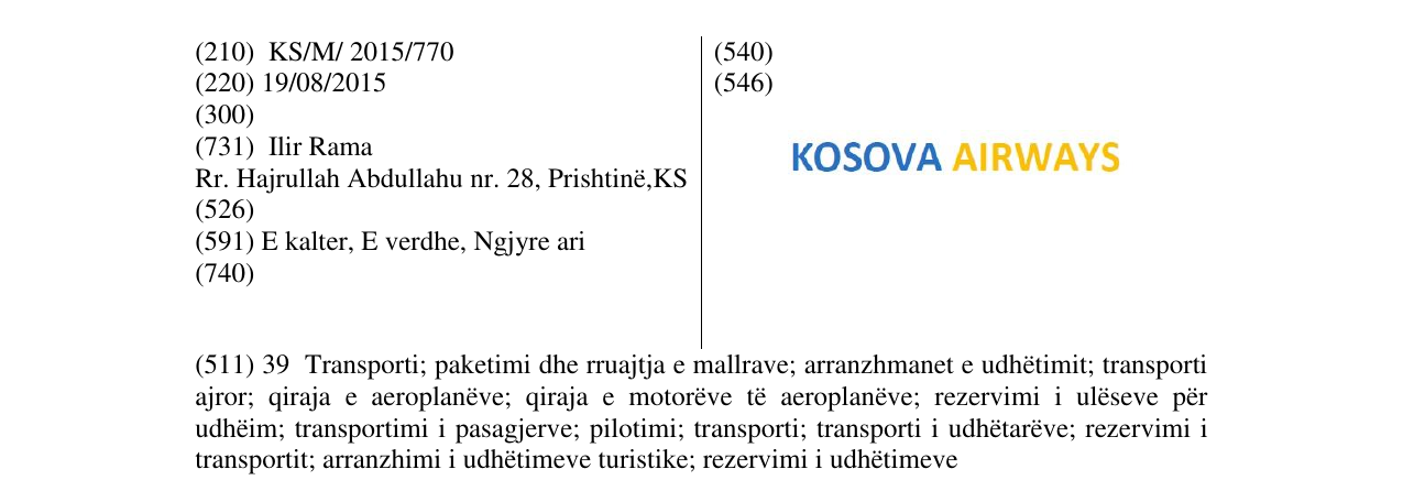 Zëri i markës KOSOVA AIRWAYS në buletin