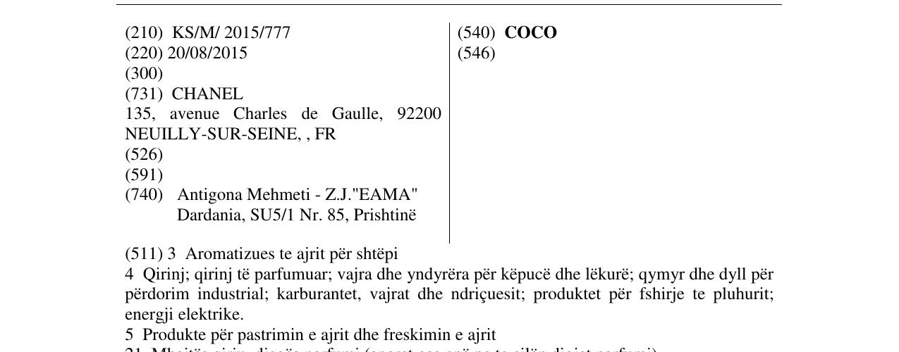 Zëri i markës COCO në buletin