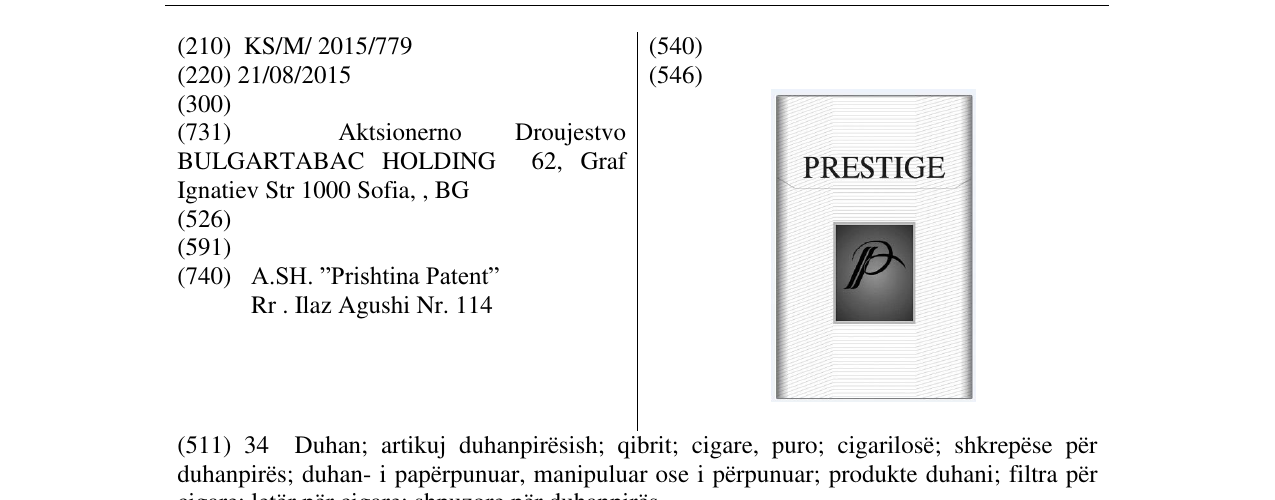 Zëri i markës PRESTIGE në buletin