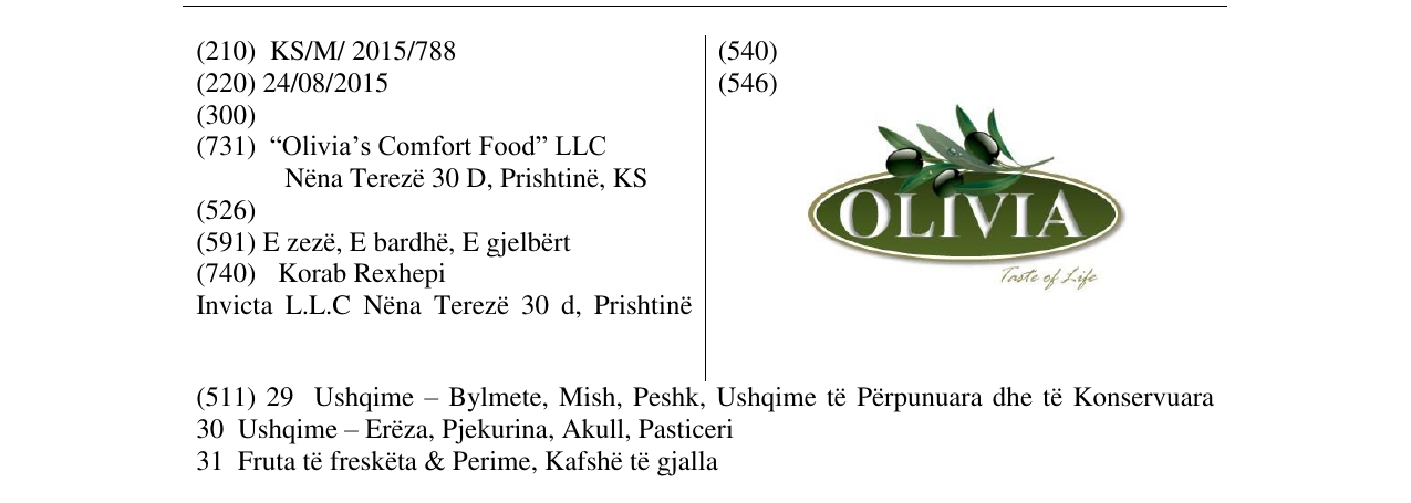 Zëri i markës OLIVIA në buletin