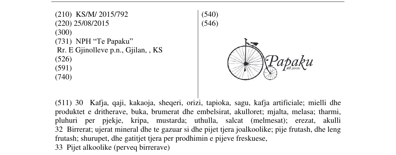 Zëri i markës Papaku në buletin