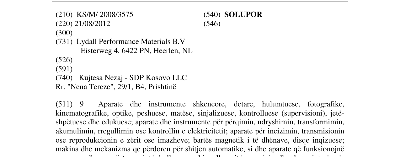 Zëri i markës SOLUPOR në buletin