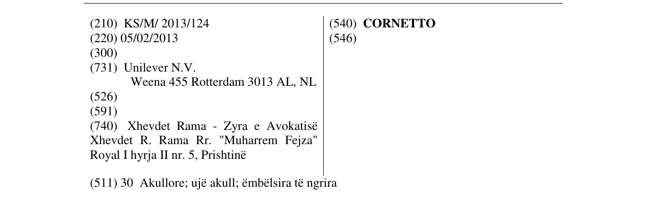 Zëri i markës CORNETTO në buletin