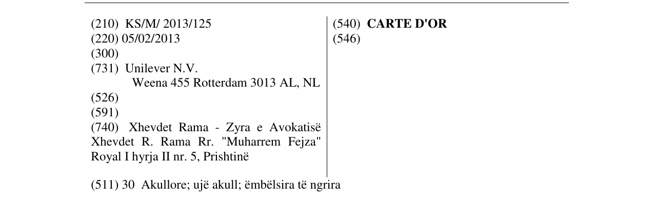 Zëri i markës CARTE D'OR në buletin