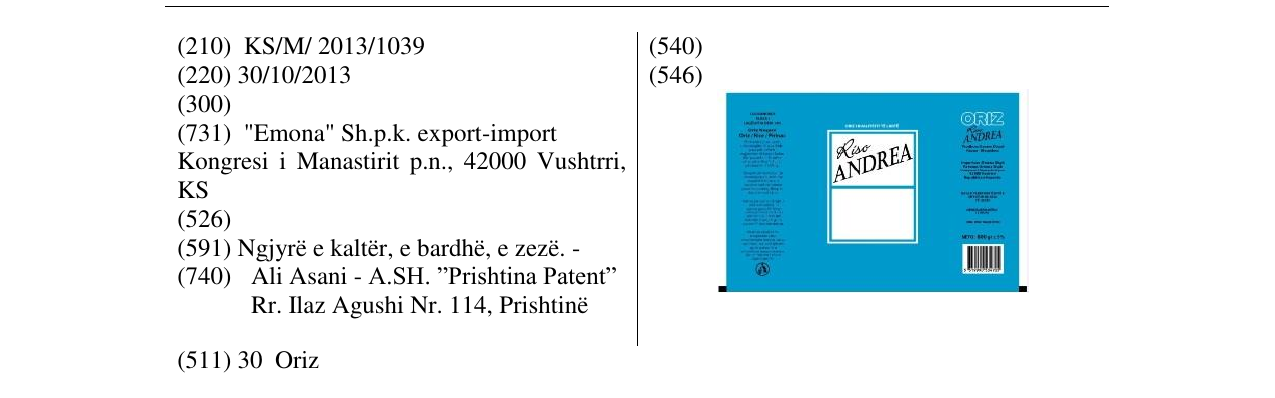 Zëri i markës Riso ANDREA në buletin
