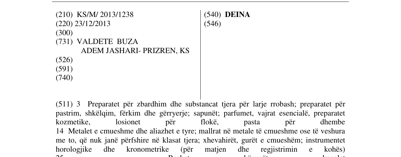 Zëri i markës DEINA në buletin