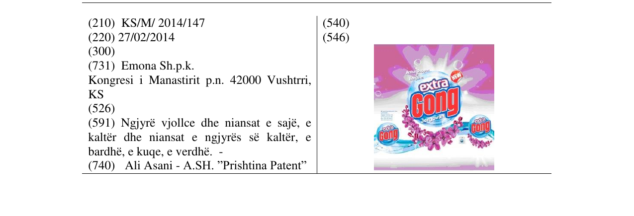 Zëri i markës extra gong në buletin