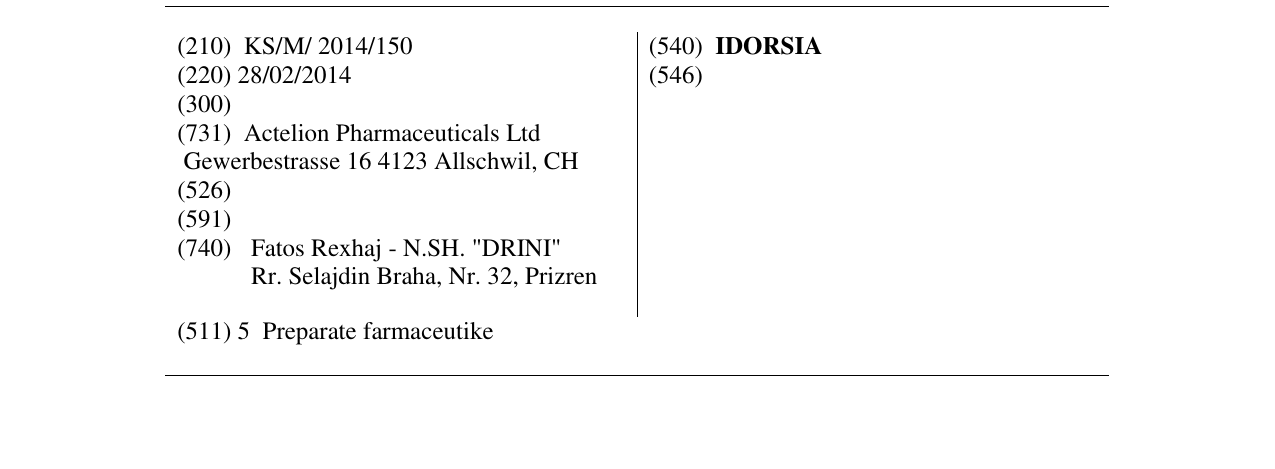Zëri i markës IDORSIA në buletin