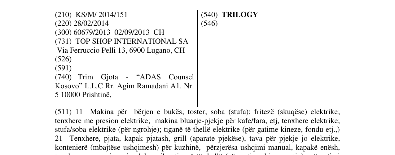 Zëri i markës TRILOGY në buletin