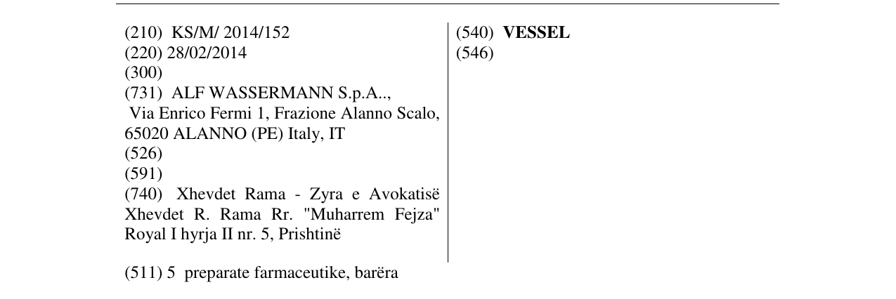 Zëri i markës VESSEL në buletin