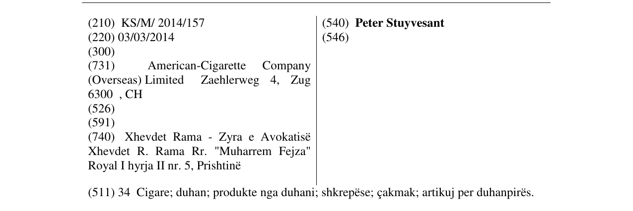 Zëri i markës Peter Stuyvesant në buletin