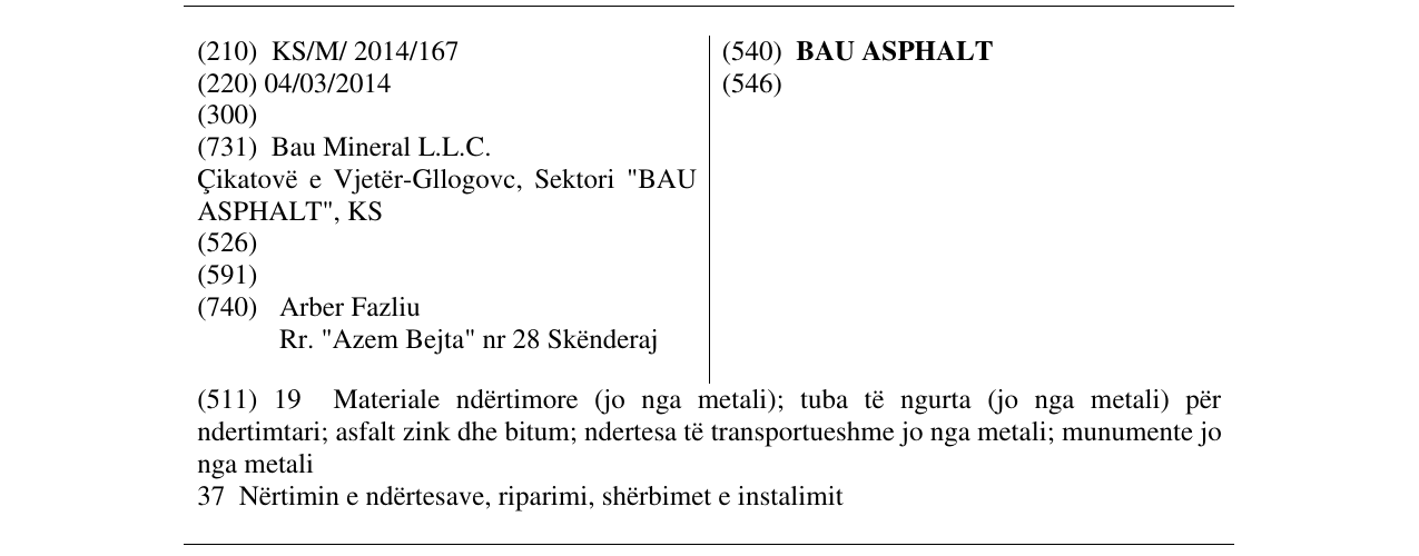 Zëri i markës BAU ASPHALT në buletin