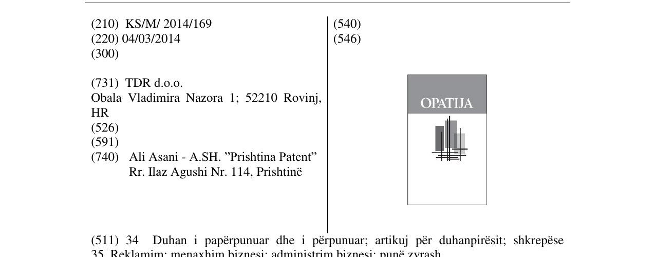 Zëri i markës OPATIJA në buletin