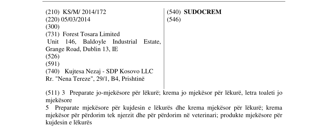 Zëri i markës SUDOCREM në buletin