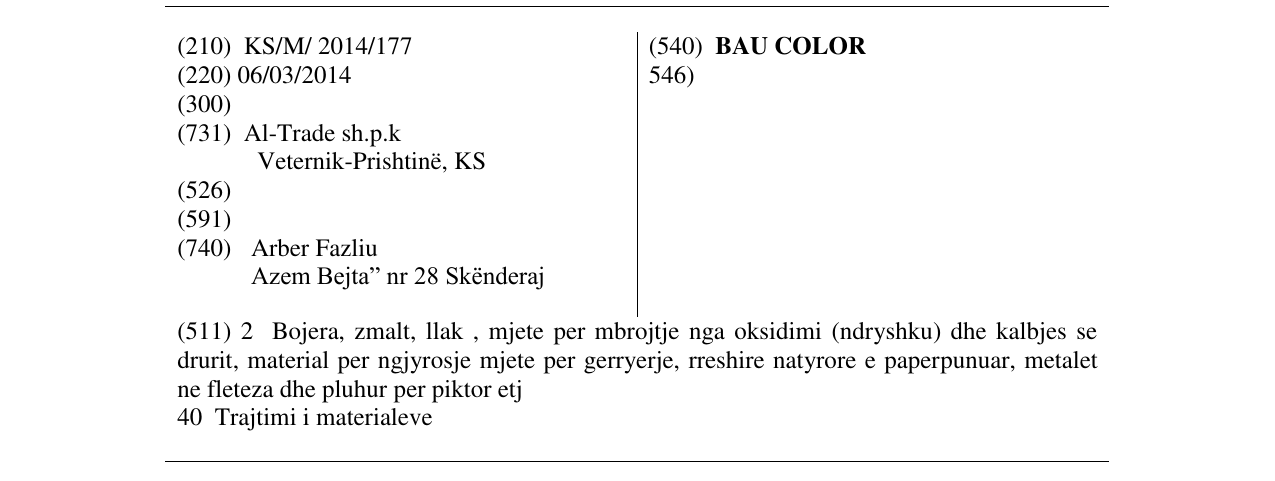 Zëri i markës BAU COLOR 546) në buletin