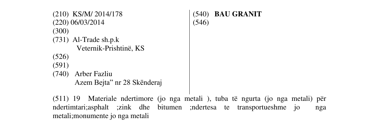 Zëri i markës BAU GRANIT në buletin